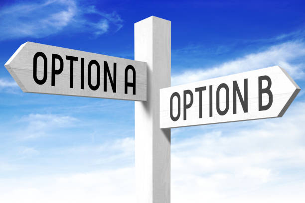 istock Option A, option B - wooden signpost 654957576