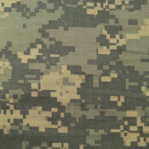 istock Universal camouflage pattern, army combat uniform digital camo, USA military ACU macro closeup 654968122