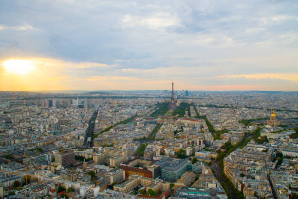istock Twilight aerial view of Paris 654970874