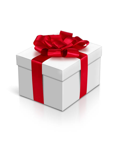 istock Gift box with red ribbon and bow isolated on white 654970878