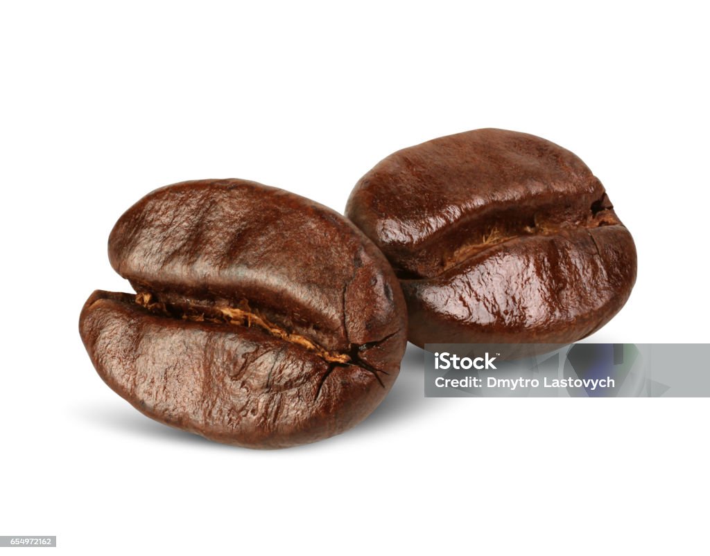 Dos granos de café aislado en blanco, camino - Foto de stock de Café - Bebida libre de derechos