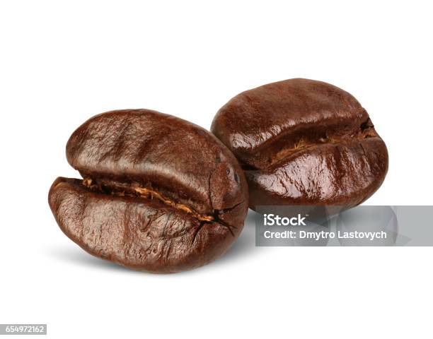 Dos Granos De Café Aislado En Blanco Camino Foto de stock y más banco de imágenes de Café - Bebida - Café - Bebida, Granularidad fílmica, Fondo blanco