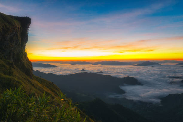 istock Morning light and fog at Phu Chi Fa in Chiang Rai. 654972706