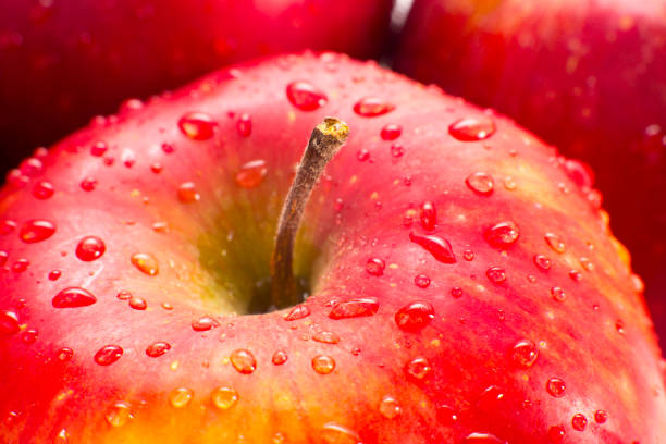 istock Macro of fresh red wet apples with drops. Healthy eating. 654986076