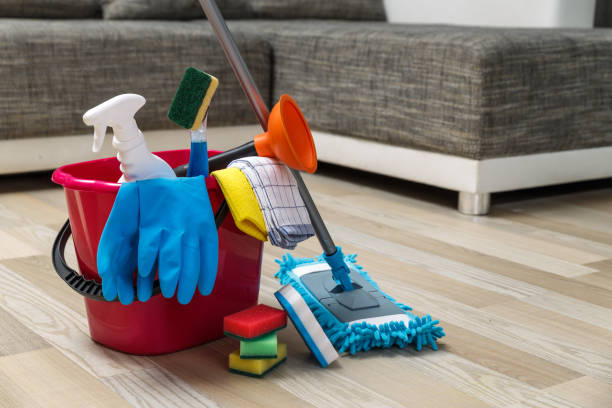 istock Cleaning service. Sponges, chemicals and mop. 654996662