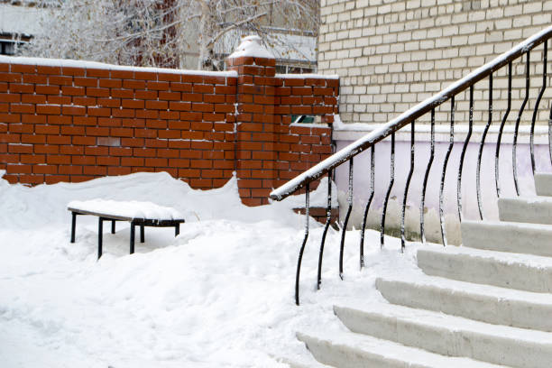 istock Stairs to the house. After the snowfall. 655007520
