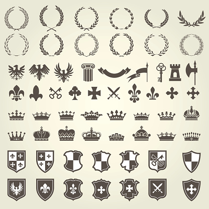 Heraldry kit of knight blazons and coat of arms elements - medieval emblems