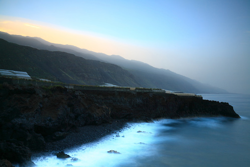 Coastal landscape in the sunrise, La Palma, Canary Islands, long exposure