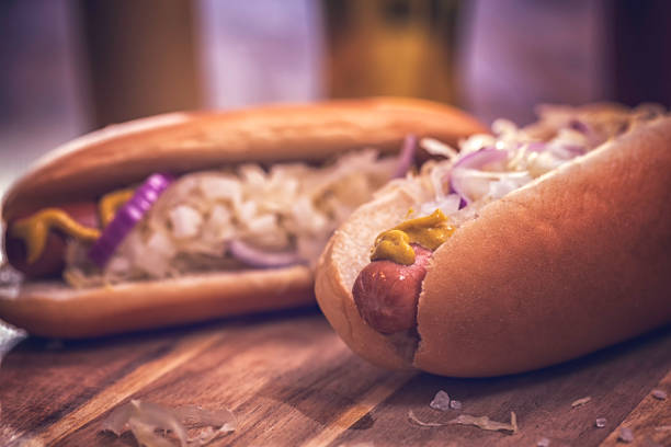 istock Hot Dog with Sauerkraut, Onions and Mustard 655016078