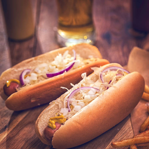 istock Hot Dog with Sauerkraut, Onions and Mustard 655016276