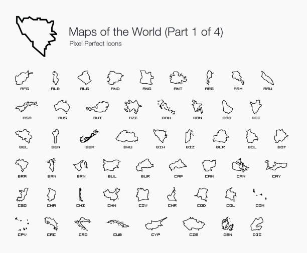 Maps of the World Pixel Perfect Icons (Part 1 of 4) A set of pixel perfect vector icons for country maps from A to Z (Part 1). burundi east africa stock illustrations
