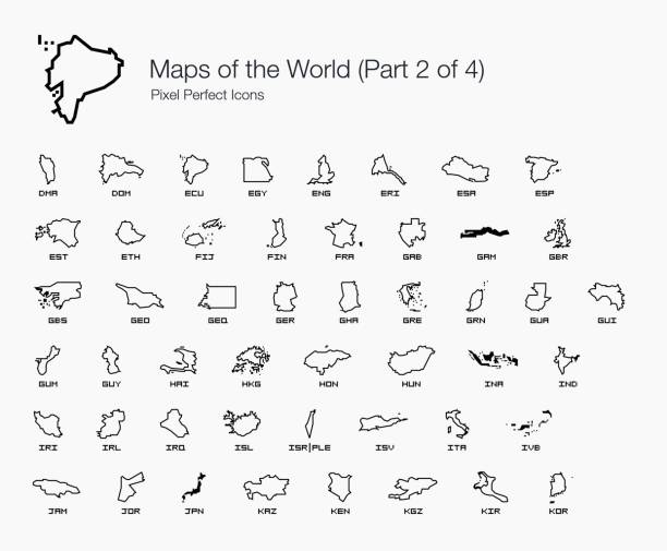 Maps of the World Pixel Perfect Icons (Part 2 of 4) A set of pixel perfect vector icons for country maps from A to Z (Part 2). grenada caribbean map stock illustrations