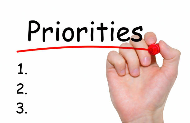 istock Hand writing Priorities with red marker on transparent wipe board. 655016978