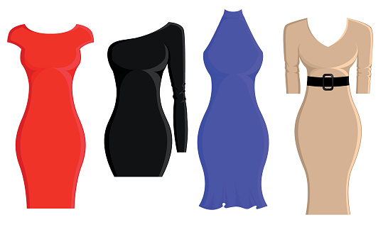 Set of sheath dresses in different styles and color