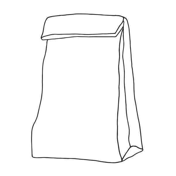lunch-bag. papiertüte. container. handgezeichnete grafik. - paper bag brown paper recycled paper vector stock-grafiken, -clipart, -cartoons und -symbole