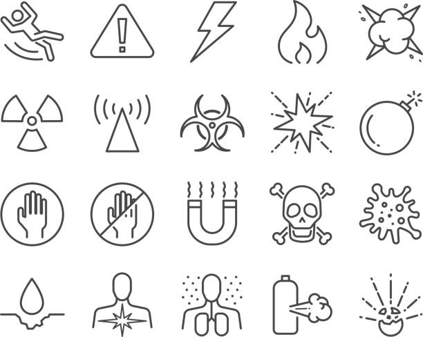 ilustrações de stock, clip art, desenhos animados e ícones de warning and hazard sign icons set - bomb exploding vector problems