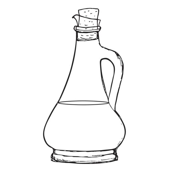 ilustrações de stock, clip art, desenhos animados e ícones de olive oil or balsamic vinegar sauce bottle. hand drawn line art - vinegar salad dressing balsamic vinegar olive oil