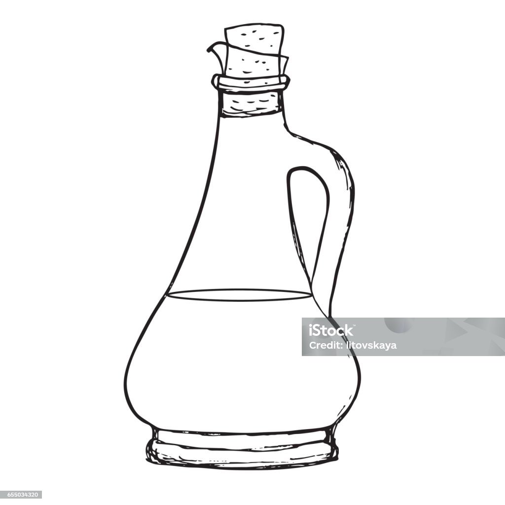 Olive Oil Or Balsamic Vinegar Sauce Bottle Hand Drawn Line Art ...