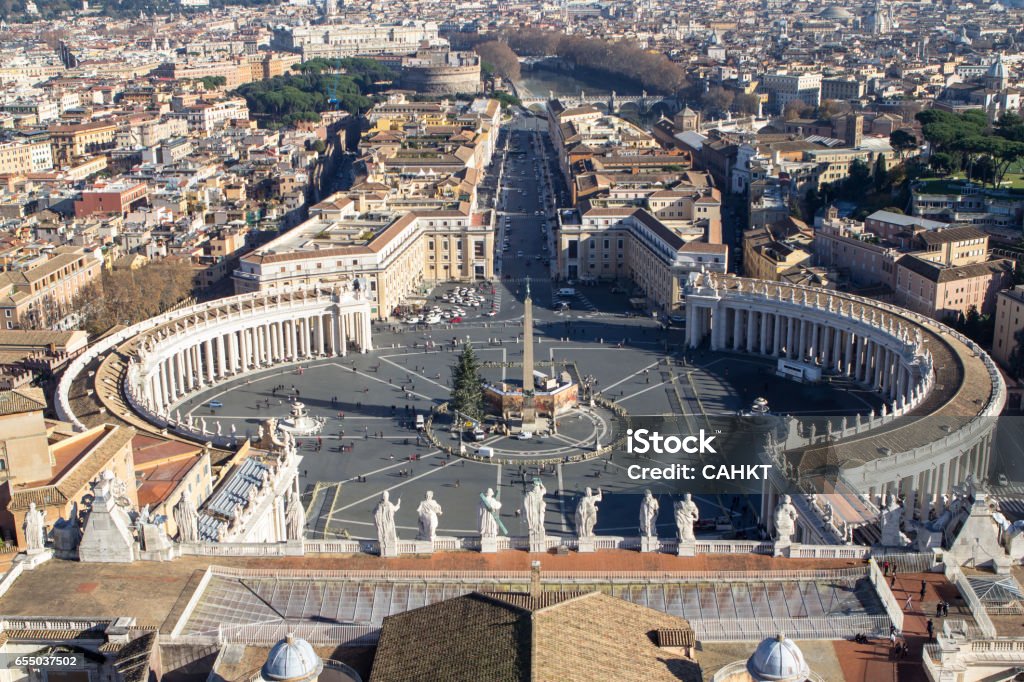Panorama view of Piazza San Pietro in Vatican City Looking down over Piazza San Pietro in Vatican City Apostle - Worshipper Stock Photo