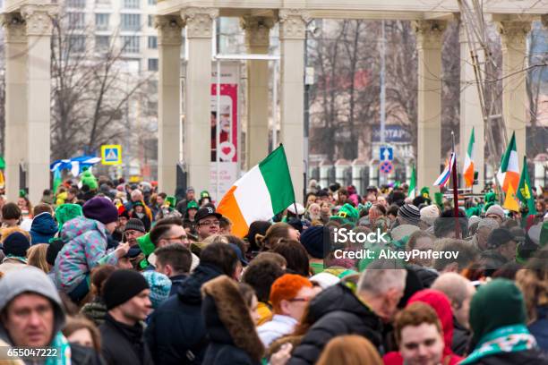 Crowd Of People At A Park On Stpatricks Day In Moscow Stock Photo - Download Image Now