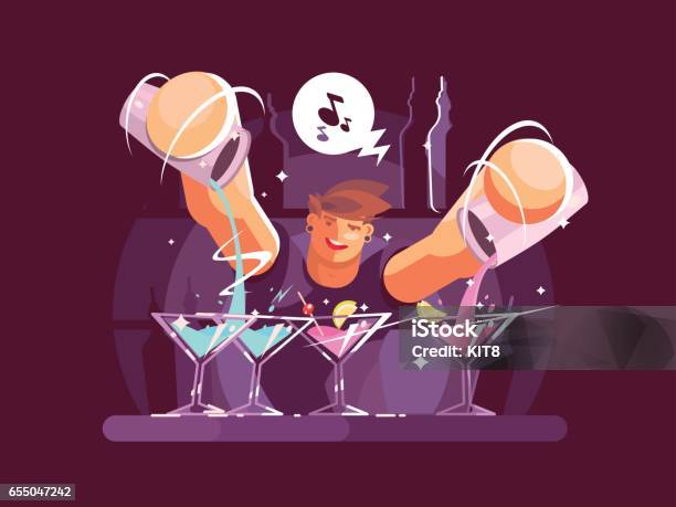 Young Bartender Pouring Drinks Stock Illustration - Download Image Now - Party - Social Event, Adult, Adults Only