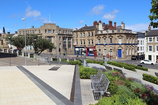 BARNSLEY, UK - JULY 10, 2016: Town centre view in Barnsley, UK. Barnsley is a major town of South Yorkshire with population of 91,297.