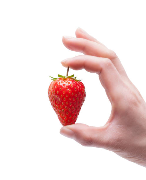 istock Holding a fresh strawberry isolated on white background 655065270
