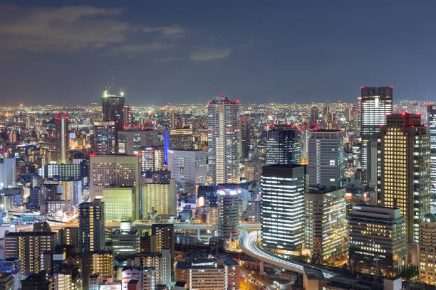 istock Night lights, Osaka office business downtown 655065380