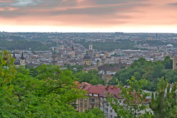 istock Sunset in Lviv view from Bald Mountain, Ukraine 655066436