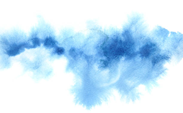 franja de acuarela difusa azul luz - watercolor painting watercolour paints brush stroke abstract fotografías e imágenes de stock