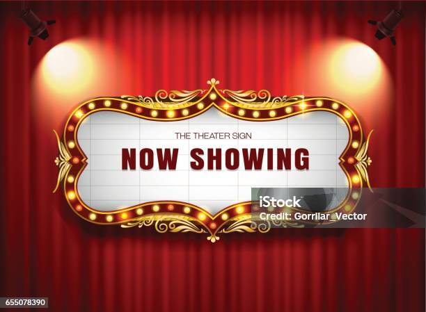 Theater Sign On Curtain Stock Illustration - Download Image Now - Circus, Sign, Movie Theater