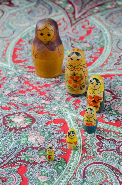 istock Russian nesting dolls on the traditional handkerchief. 655103760