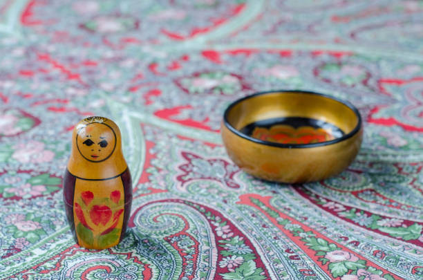 istock Russian nesting dolls on the traditional handkerchief. 655103818