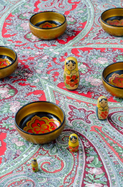 istock Russian nesting dolls on the traditional handkerchief. 655103828