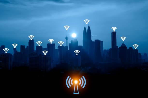 istock Blue tone Kuala Lumpur cityscape and internet network connection concept. 655104886