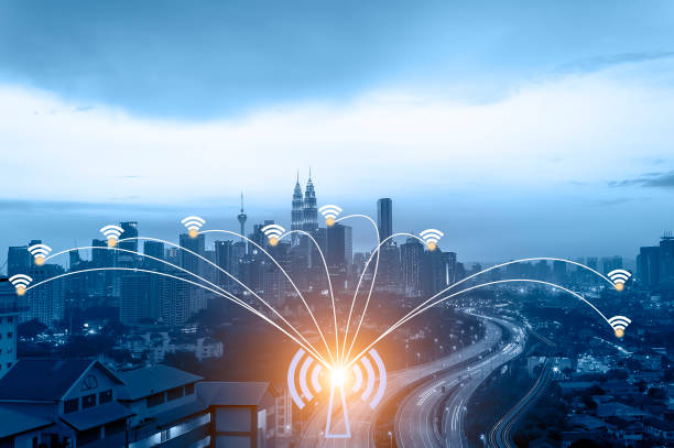 istock Blue tone Kuala Lumpur cityscape and internet network connection concept. 655104888