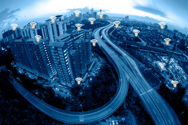 istock Blue tone Kuala Lumpur cityscape and internet network connection concept. 655104898