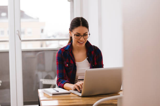 istock Modern girl shopping online 655120502