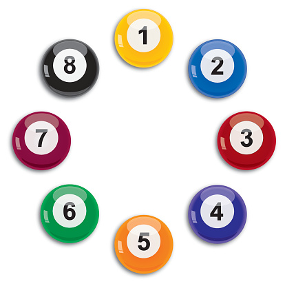 Vector illustration of eight billiard balls forming a circle.