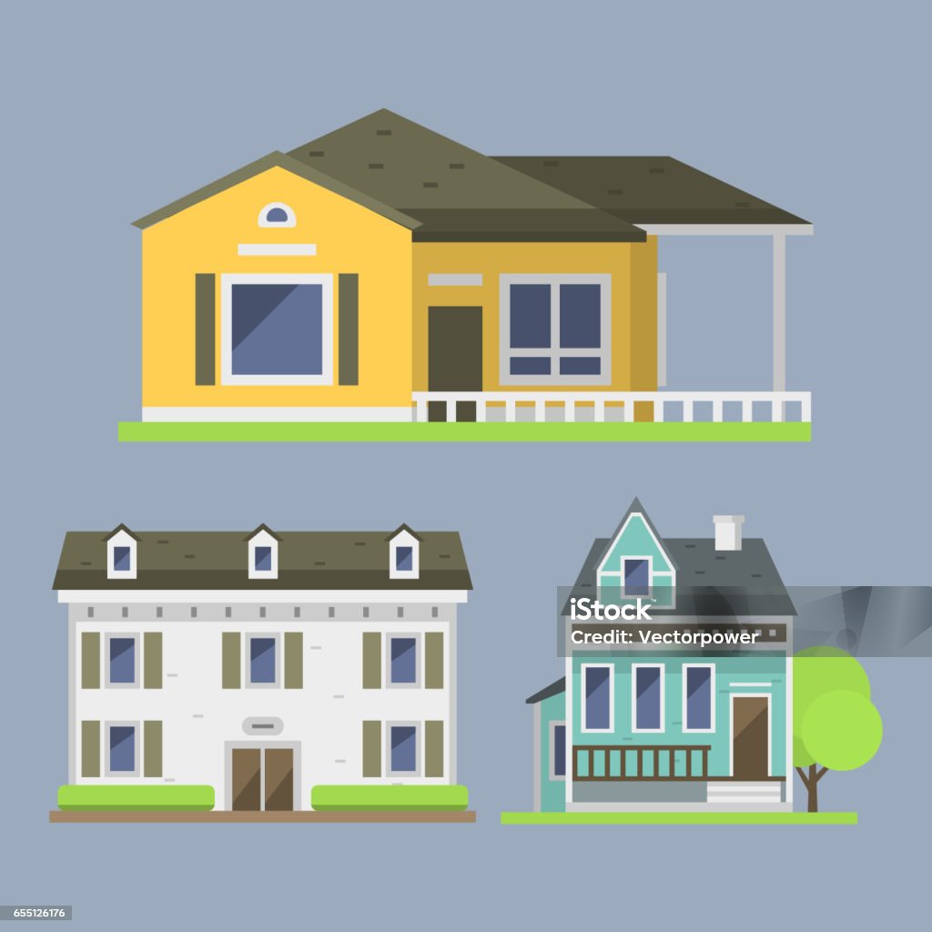 Cute Colorful Flat Style House Village Symbol Real Estate Cottage ...