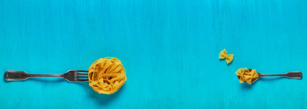 Concept of food, pasta on a blue background