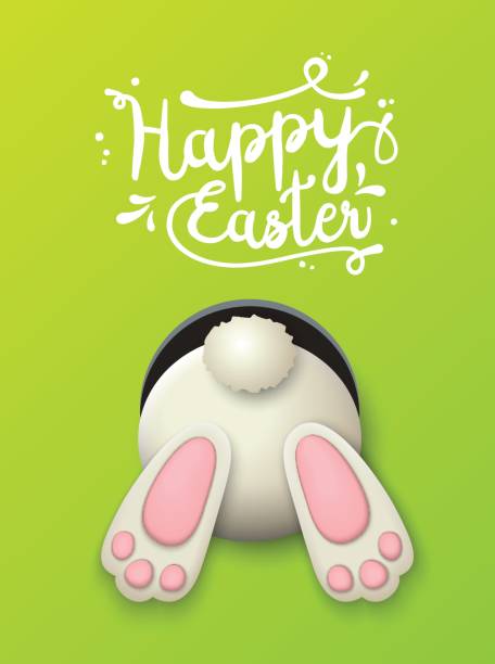 Easter motive, bunny bottom on green background, illustration vector art illustration