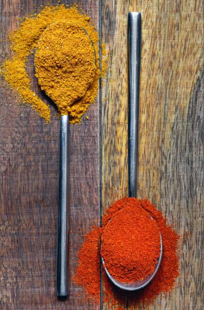 istock View from above on a wooden rustic table with two spoons of spices. 655137510