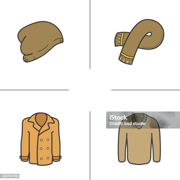 Ilustración de Iconos De Ropa De Invierno y más Vectores Libres de Derechos de Abrigo - Abrigo, Bufanda, Chaqueta