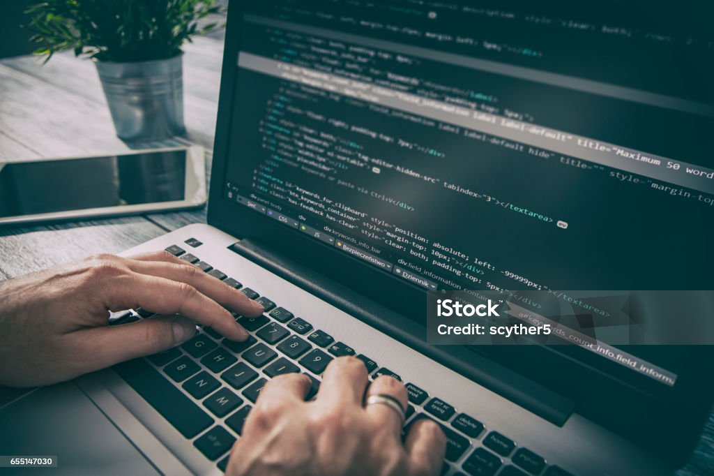 coding code program compute coder develop developer development coding code program programming developer compute web development coder work design software closeup desk write workstation key password theft hacking firewall concept - stock image Computer Language Stock Photo