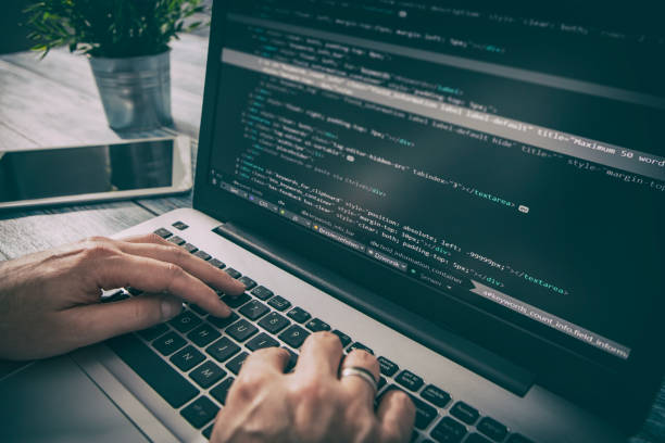 440+ Computer Programmer Typing Computer Graphic Designer Stock Photos ...