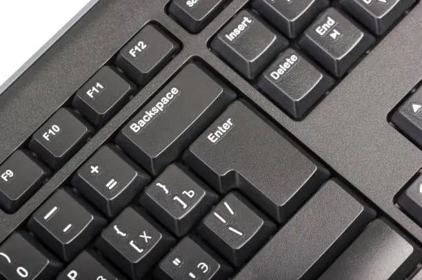 Electronic collection - close-up black computer keyboard with russian letter and key enter
