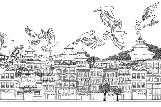 Vector illustration of Birds over Kathmandu