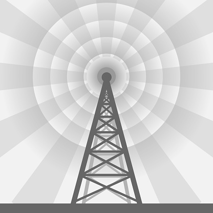 Gray background with radio tower and waves