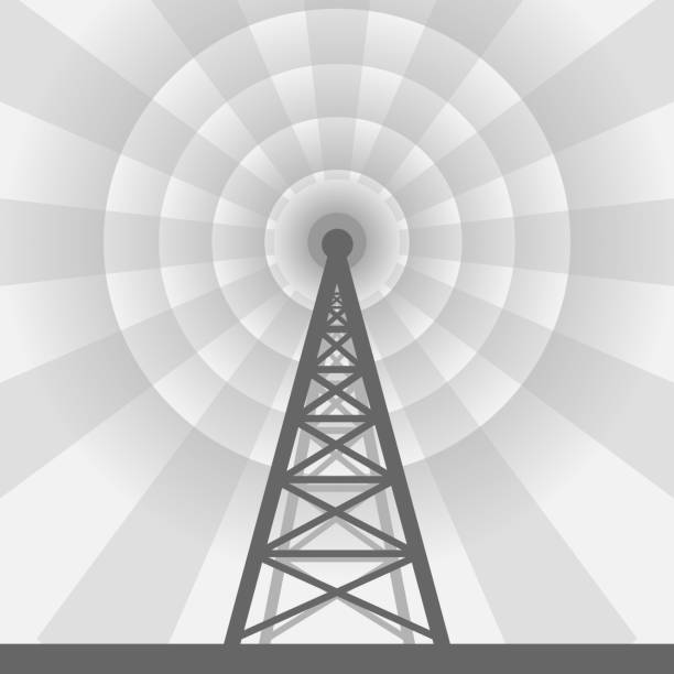 Radio tower background Gray background with radio tower and waves background studio water stock illustrations